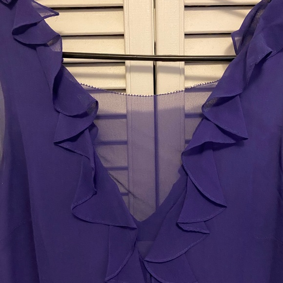 Vera Wang Silk Georgette Tie Waist Ruffle Dress - Picture 3 of 11